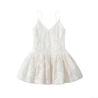 French Vintage Jacquard Cami Mini Dress Women Sexy V Neck Ruffle Sleeveless Nylon Polyester Slim Fit Party Summer Bodycon Sundress