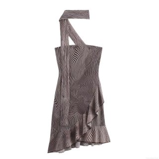 Women Zebra Leopard Print Sexy Bodycon Mini Dress Off Shoulder Ruffle Hem Sleeveless Club Party Summer Beach Sundress 100% Polyester Knit Fabric
