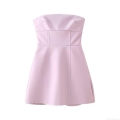 Women's Sweet Pink Tube Top Mini Dress With Large Bow Backless Slim Fit High Waist A-Line Party Dress Sexy Sleeveless Polyester Short Skirt For Club Summer