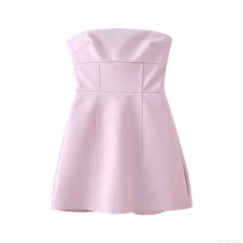 Women's Sweet Pink Tube Top Mini Dress With Large Bow Backless Slim Fit High Waist A-Line Party Dress Sexy Sleeveless Polyester Short Skirt For Club Summer