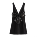 Sexy V-Neck Sleeveless Mini Dress With Large Sequin Bow Decoration High Waist A-Line Sweet Style Evening Party Club Night Out Summer Dress For Women