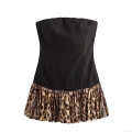 Women's Sexy Leopard Sequin Patchwork Strapless Tube Dress Elegant Mini Bodycon Party Clubwear Dress For Women