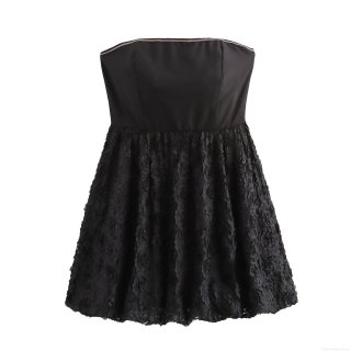 Sexy Women's Backless Tube Top Mini Dress Rose Texture Stitching Sleeveless Party Bodycon Dress High Waist Bubble Hem Dress For Club Party Night