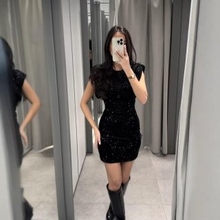 Women's Sexy Black Sequin Mini Dress Sleeveless Backless Bodycon Party Clubwear Dress Shiny Sparkly Short Dress For Ladies