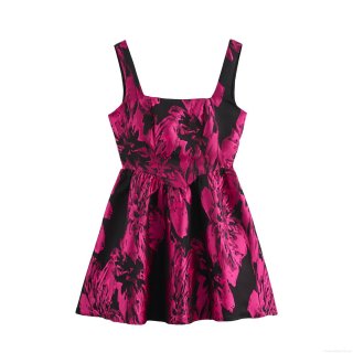 Women's Elegant Jacquard Floral Mini Dress Square Neck Backless With Big Bow Sleeveless A-Line Short Dress For Party Club Dating Summer Sweet Style