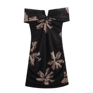 Sexy Off-Shoulder Mini Dress Floral Mesh Polyester Bodycon Elegant Ruched Short Dress For Women Party Dating Summer Fashion