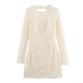 Elegant Women Lace Long Sleeve Mini Dress With Sexy Backless Hollow Out Design High Waist Bodycon Short Dress For Party Club Ladies Wear