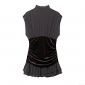 Women's Sexy Velvet Patchwork Mini Dress Sleeveless High Neck Pleated Ruffle Hem Bodycon Dress Elegant Chiffon Polyester Club Party Wear