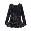 Women Sexy Sequin Mini Dress Long Sleeve Round Neck Slim Fit Bubble Hem Ruffles Party Club Dating Night Out Dress Hot Girl Style