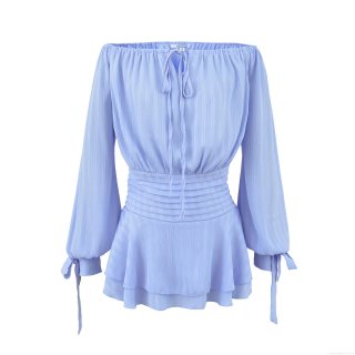 Women's Off The Shoulder Long Sleeve Mini Dress Elastic Polyester Smocked Waist Tiered Ruffle Hem Bow Tie Cuffs Solid Color Elegant Sweet Short Dress for Daily Dating Party