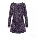 Women's Round Neck Long Sleeve Sequin Mini Dress European Style Backless Party Bodycon Polyester Dress for Ladies Evening Event
