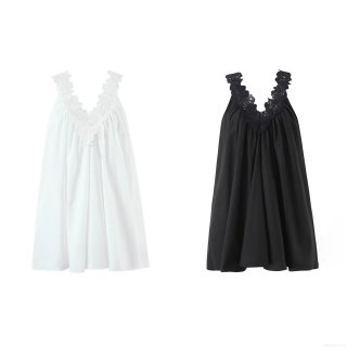 Women V Neck Lace Patchwork Sleeveless Dress Casual Loose Solid Color Mini Dress Summer Beach Party Streetwear For Women