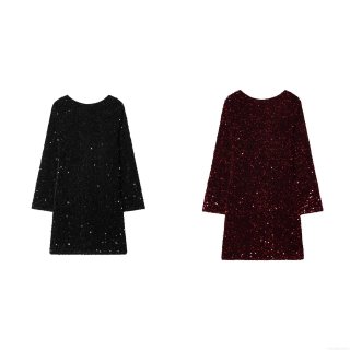 Women's Sexy Sequin Mini Dress Long Sleeve Round Neck Backless Party Clubwear Sparkly Polyester Night Out Bodycon Dress for Women