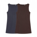 Women Summer Sleeveless Pinstripe Mini Dress Round Neck Slim Fit Casual Office Streetwear Polyester Sheath Dress With Back Zipper
