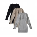 Women's Slim Fit Knit Mini Dress Long Sleeve Viscose Nylon PBT Blend Bodycon Dress With Decorative Buttons For Casual Streetwear Elegant Autumn Fashion