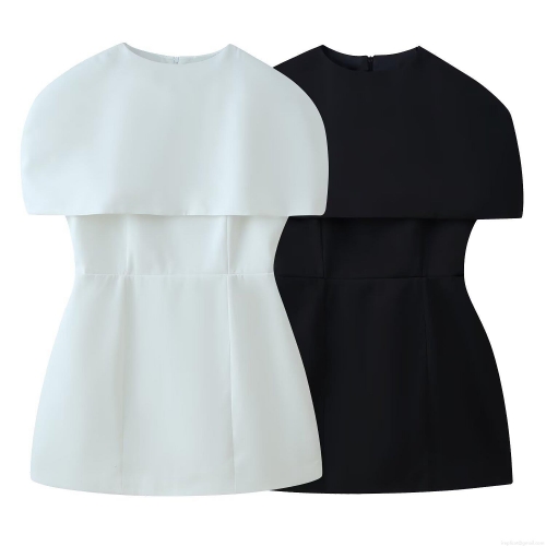 Women's Elegant Bodycon Mini Dress With Capelet Design Square Neck Cami Strap Sleeveless Solid Color Slim Fit Short Dress For Summer Party Night Club Wear