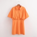Women's Casual Short Sleeve Polo Collar Dress 100% Polyester Elastic High Waist Button Down A-Line Mini Dress For Summer Vacation Streetwear Minimalist Y2K Style Ladies Clothing