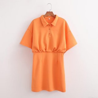 Women's Casual Short Sleeve Polo Collar Dress 100% Polyester Elastic High Waist Button Down A-Line Mini Dress For Summer Vacation Streetwear Minimalist Y2K Style Ladies Clothing