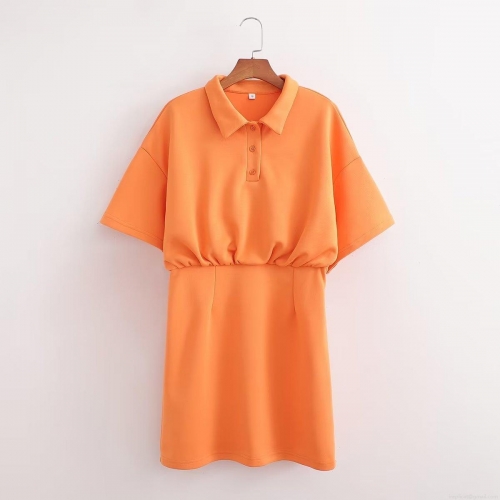 Women's Casual Short Sleeve Polo Collar Dress 100% Polyester Elastic High Waist Button Down A-Line Mini Dress For Summer Vacation Streetwear Minimalist Y2K Style Ladies Clothing