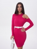 Women's Sexy One Shoulder Cutout Knit Bodycon Dress Long Sleeve Round Neck Ribbed Midi Dress With Belt For Party Clubwear