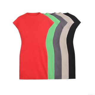 Women Summer Sleeveless Ribbed Knit Mini Dress Slim Fit Round Neck Solid Color Stretchy Bodycon Tank Gown For Casual Party Fashion