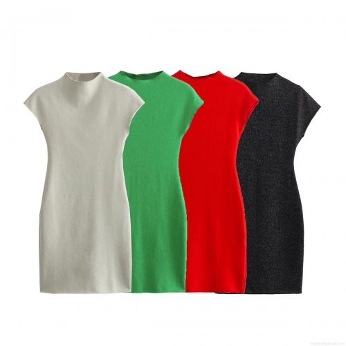 Women's Summer Sexy Knit Bodycon Dress Solid Color Slim Fit Sleeveless Crew Neck Polyester Mini Dress For Party Streetwear Clubwear