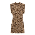 Women's Sexy Leopard Print Bodycon Mini Dress Sleeveless Mock Neck Polyester Stretch Slim Fit Animal Pattern Clubwear Party Streetwear Nightclub Summer Outfit