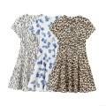 Women's Mini Dress Summer Short Sleeve Round Neck Single Breasted A-Line Skirt Stylish Zebra Leopard Shell Animal Print Polyester Casual Street Style Daily Vacation Sundress for Women