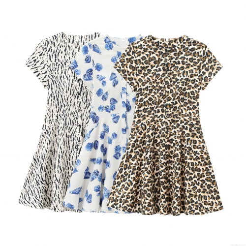 Women's Mini Dress Summer Short Sleeve Round Neck Single Breasted A-Line Skirt Stylish Zebra Leopard Shell Animal Print Polyester Casual Street Style Daily Vacation Sundress for Women