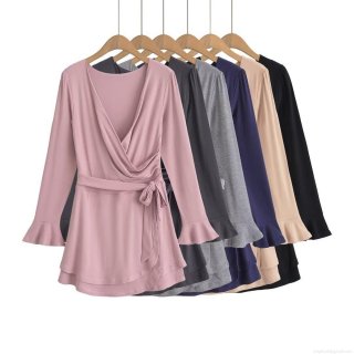 Women's Winter Fashion V-Neck Long Sleeve Dress Flare Cuff Mini Dress With Tie Waist Wrap Style Sexy Solid Color A-Line Short Dress For Party Dating