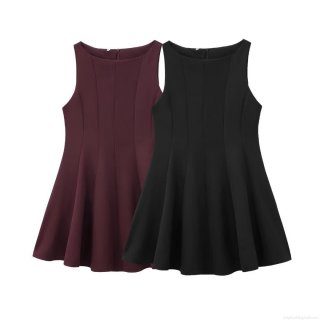 Women's Sleeveless A-Line Mini Dress Solid Color Pleated Round Neck Polyester Dress Elegant Streetwear Party Dress for Women