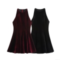 Women's Sleeveless Halter Neck Velvet Mini Dress Back Zipper A-Line Sexy Elegant Streetwear Clubwear Party Dress For Women