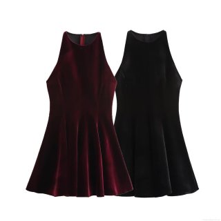 Women's Sleeveless Halter Neck Velvet Mini Dress Back Zipper A-Line Sexy Elegant Streetwear Clubwear Party Dress For Women