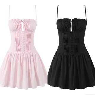 Women Sexy A-Line Mini Dress Hollow Out Tie Front Camisole Backless Smocked Dress Polyester Summer Party Clubwear Streetwear For Ladies