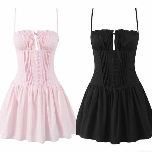 Women Sexy A-Line Mini Dress Hollow Out Tie Front Camisole Backless Smocked Dress Polyester Summer Party Clubwear Streetwear For Ladies