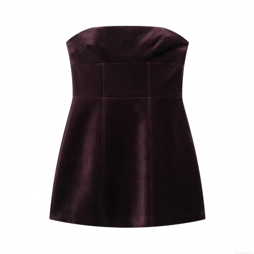 Women's Elegant Velvet Tube Top Mini Dress With Large Bow Detail A-Line Sleeveless Solid Color Sexy Party Evening Cocktail Clubwear Short Dress