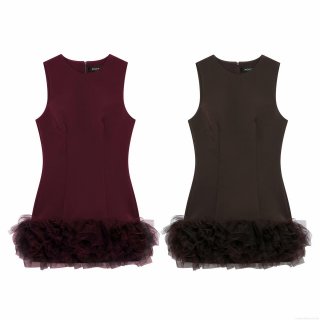 Women's Sleeveless Mesh Patchwork A-Line Mini Dress Elegant Round Neck Solid Color Slim Fit Party Clubwear Dress With Tiered Tulle Hem