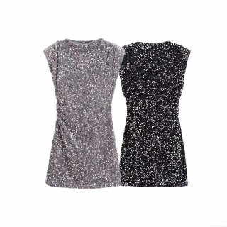 Women's Sexy Sequin Sleeveless Mini Dress Shiny Bicolor Nightclub Party Bodycon Short Dress Elegant Evening Outfits For Women