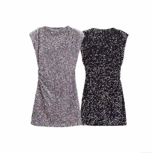 Women's Sexy Sequin Sleeveless Mini Dress Shiny Bicolor Nightclub Party Bodycon Short Dress Elegant Evening Outfits For Women