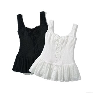 Women Sexy Eyelet Embroidery Spaghetti Strap Mini Dress Slim Fit Square Neck Sleeveless Lace Tie Front Bow Dress Summer Streetwear Party Clubwear