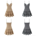 Women's Plaid Camisole Mini Dress Cotton Blend Lace Trim Bow Decor V-Neck Sleeveless A-Line Layered Cake Skirt Streetwear Daily Dress