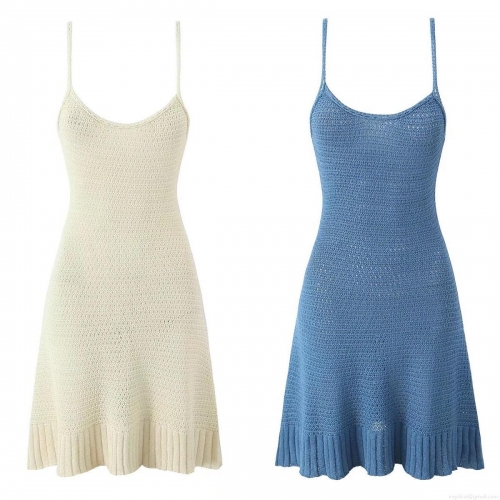 Women's Sexy Knit Camisole Mini Dress Ruffle Hem Sleeveless Hollow Out Crochet Bodycon Sundress For Summer Party Beach Western Fashion Street Style