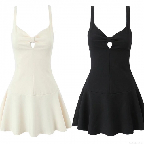 Women's Elegant Bowknot Hollow Out Cami Mini Dress Polyester Spandex Slim Fit A-Line Short Dress With Invisible Zipper For Summer Party Streetwear Fashion