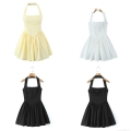 Sexy Halter Neck Backless Mini Dress For Women Summer Fashion Solid Color Sleeveless A-Line Puffy Party Dress Lightweight Cotton Blend Casual Sundress