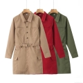 Women's Fashion Long Sleeve Cargo Mini Dress With Belt Utility Pockets Lapel Button Down Shirtdress Casual Streetwear Work Dress For Ladies