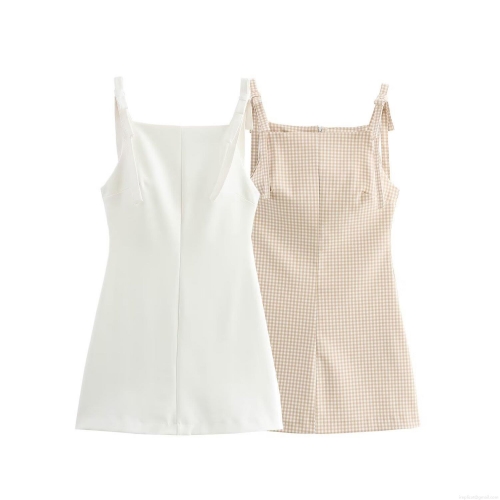 Women's Fashion French Design Bow Shoulder Tie Straps Mini Dress Sexy Gingham Sleeveless Polyester A-Line Party Cami Dress For Women Summer Streetwear