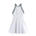Women's Halter Neck Mini A-Line Dress Contrast Ribbed Trim Sleeveless Backless Summer Casual Preppy Style Short Sundress For Women