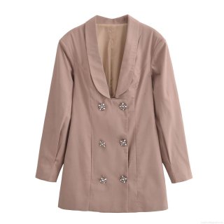 Women's Elegant Double Breasted Blazer Dress Rhinestone Flower Button Long Sleeve Turn-down Collar Solid Color Mini Dress Office Lady Streetwear Autumn Spring Fashion Outfit