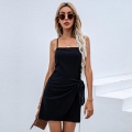 Women's Sexy Backless Camisole Mini Dress 100% Cotton Tie-up Waist Elegant Party Evening A-Line Sleeveless Dress for Women Summer Vacation