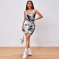Women's Sexy Tie-Dye Rib-Knit Bodycon Mini Dress Sleeveless Square Neck Stretchy Slim Fit Tank Dress For Summer Streetwear Party Clubwear